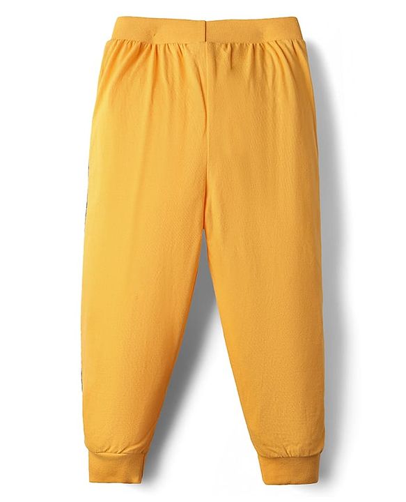 Babyhug Cotton Knit Full Length Lounge Pants With Sport Theme Text Print Pack of 3 - Red Blue & Yellow