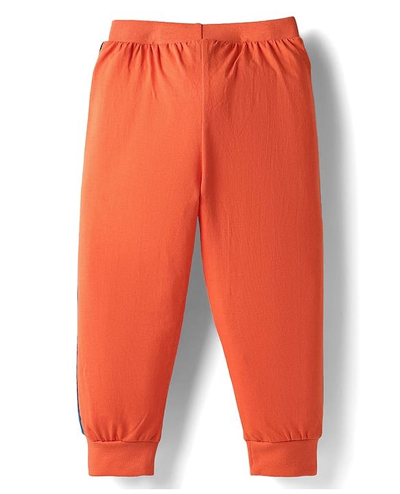 Babyhug Cotton Knit Full Length Lounge Pant with Bear Print & Tape Detailing Pack of 3  - Orange Yellow & Teal Blue