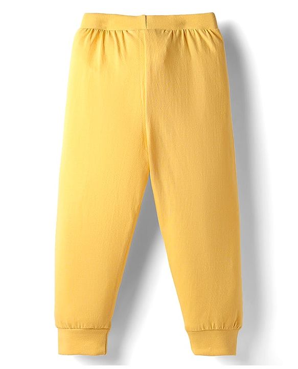Babyhug Cotton Knit Full Length Lounge Pant with Bear Print & Tape Detailing Pack of 3  - Orange Yellow & Teal Blue