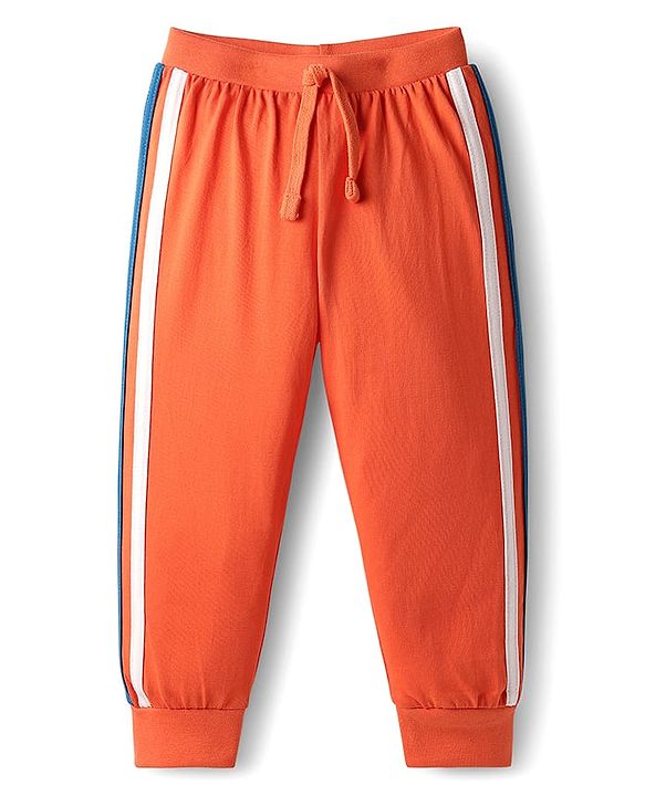 Babyhug Cotton Knit Full Length Lounge Pant with Bear Print & Tape Detailing Pack of 3  - Orange Yellow & Teal Blue