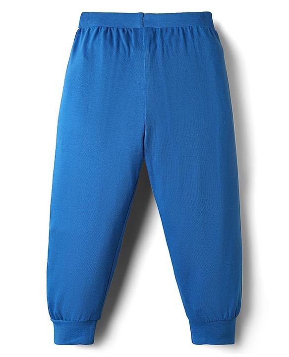 Babyhug Cotton Knit Full Length Lounge Pants With Sport Theme Text Print Pack of 3 - Red Blue & Navy Blue