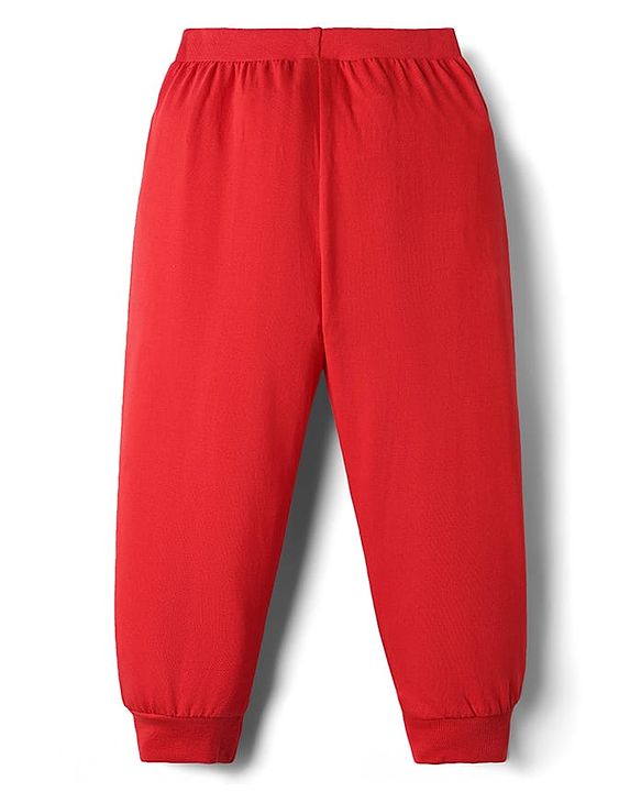 Babyhug Cotton Knit Full Length Lounge Pants With Sport Theme Text Print Pack of 3 - Red Blue & Navy Blue