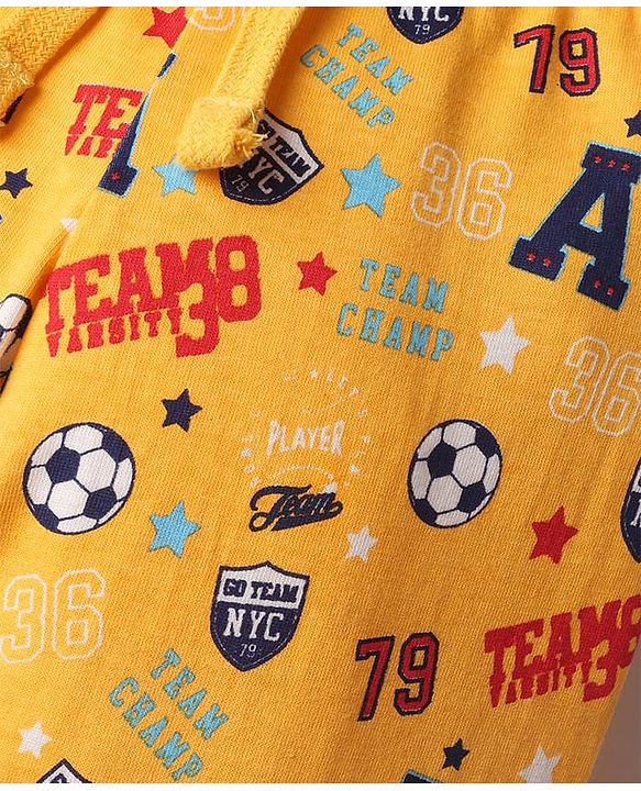 Babyhug Cotton Knit Full Length Football Printed Lounge Pants Pack of 3 - Navy Blue Yellow & Red