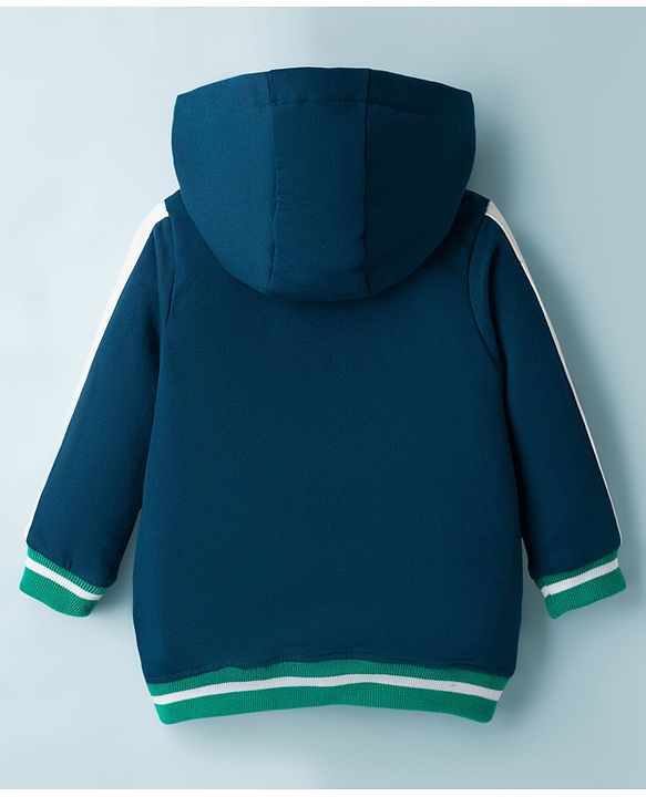 Babyhug Fleece Knit Full Sleeves Hooded Sweatshirt With Teddy Bear Patch - Teal Blue