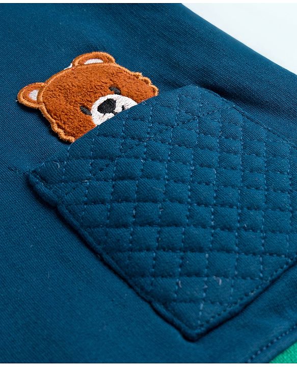 Babyhug Fleece Knit Full Sleeves Hooded Sweatshirt With Teddy Bear Patch - Teal Blue