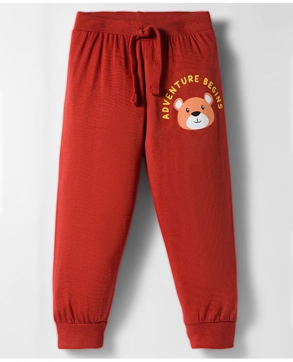 Babyhug Cotton Knit Full Length Lounge Pants with Teddy Bear Print Pack of 3 - Red Blue & Olive Green