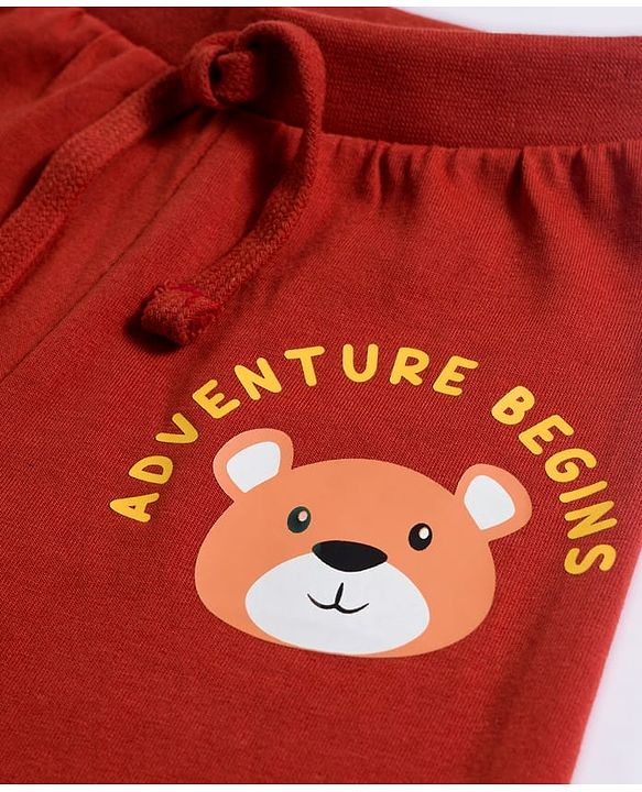 Babyhug Cotton Knit Full Length Lounge Pants with Teddy Bear Print Pack of 3 - Red Blue & Olive Green