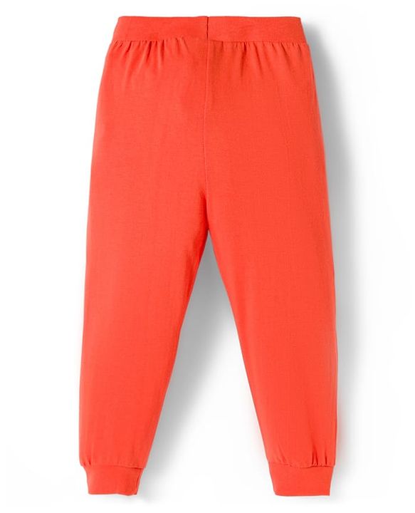 Babyhug Cotton Knit Full Length Lounge Pants with Sport Theme Tape Detailing & Athletic Text Print Pack of 3 - Navy Blue Orange & Dark Green