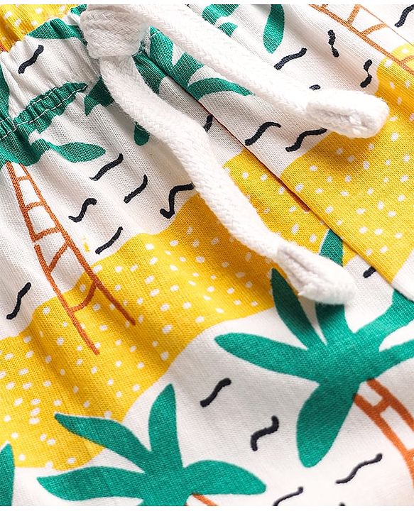Babyhug Cotton Knit Full Length Lounge Pant With Tropical Theme Print - Yellow