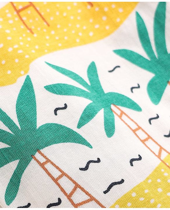 Babyhug Cotton Knit Full Length Lounge Pant With Tropical Theme Print - Yellow