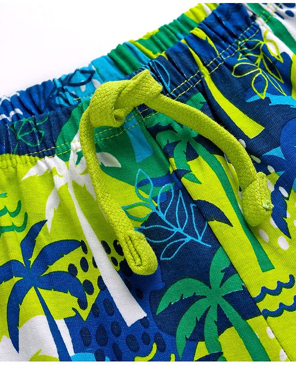 Babyhug Cotton Knit Full Length Lounge Pant with Tropical Theme - Green