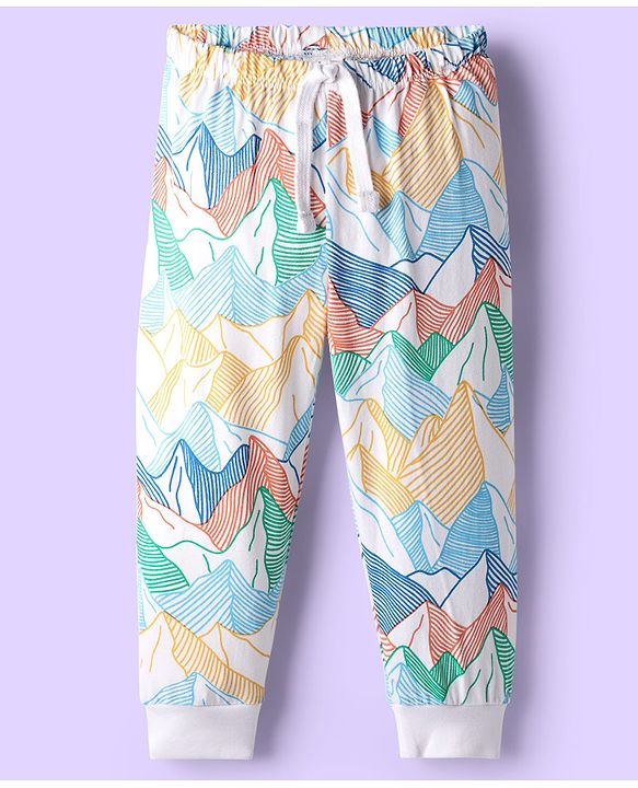 Babyhug Cotton Knit Full Length Lounge Pant With Abstract Print - Multicolour