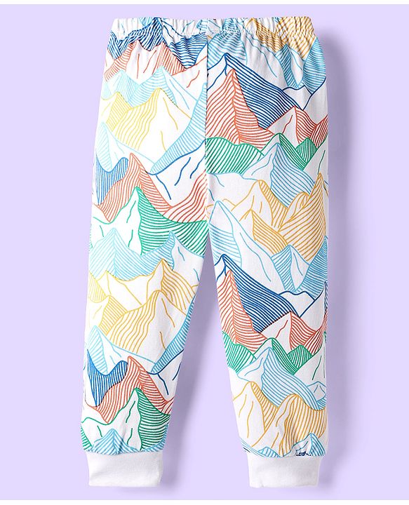 Babyhug Cotton Knit Full Length Lounge Pant With Abstract Print - Multicolour