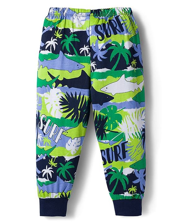 Babyhug Cotton Knit Full Length Lounge Pant with Beach & Sea Life Theme Print - Multicolor