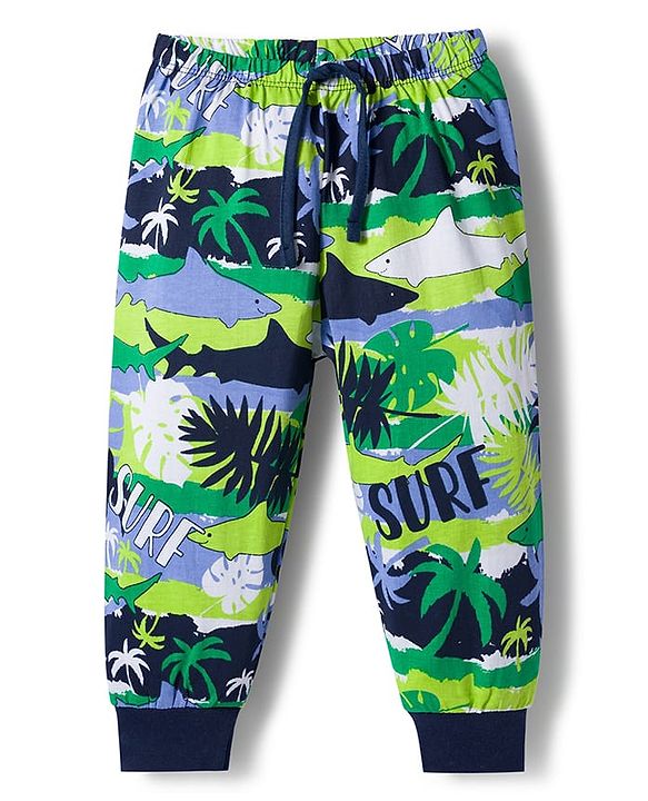 Babyhug Cotton Knit Full Length Lounge Pant with Beach & Sea Life Theme Print - Multicolor