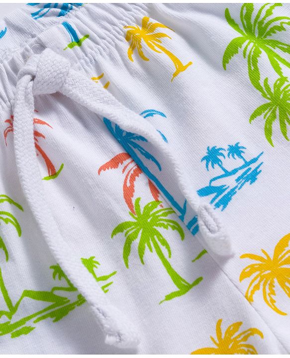 Babyhug Cotton Knit Full Length Lounge Pant with Beach Theme Print - White