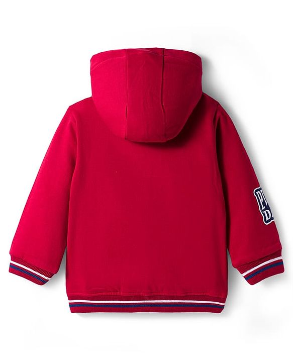 Babyhug Fleece Knit Full Sleeves Hooded Sweatjacket With Patch Detailing & Kangaroo Pockets - Red