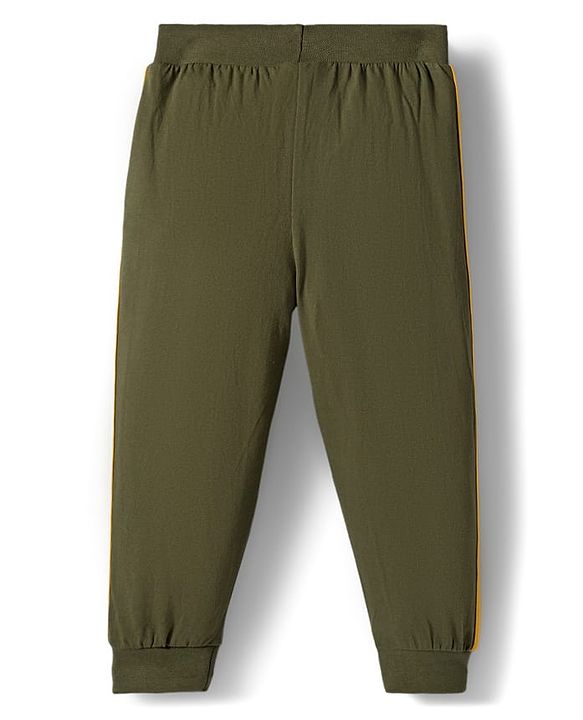 Babyhug Cotton Knit Full Length Lounge Pants With Camouflage & Text Print Pack of 5 - Olive Green White & Yellow