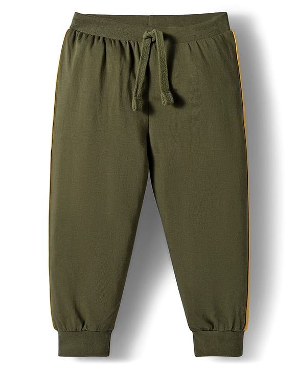 Babyhug Cotton Knit Full Length Lounge Pants With Camouflage & Text Print Pack of 5 - Olive Green White & Yellow
