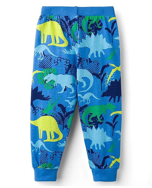 Babyhug Cotton Knit Full Length Joggers with Dino Print Pack of 5 - Blue Navy Blue & Green