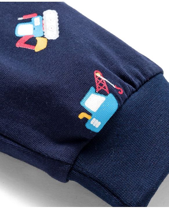 Babyhug Cotton Knit  Full Length Lounge Pant With Vehicle Print - Navy Blue