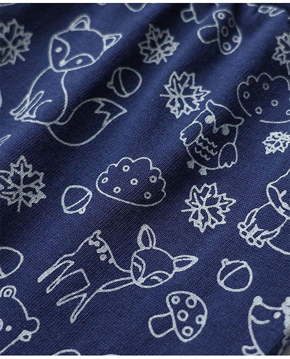 Babyhug Cotton Knit Full Length Lounge Pants with Animal Print - Navy Blue