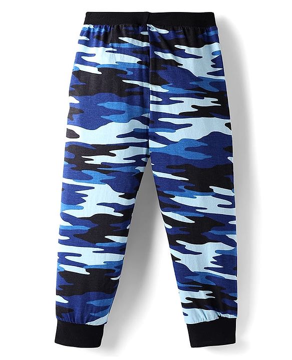 Babyhug Cotton Knit Jogger Pants With Camouflage Print - Navy Blue