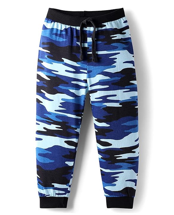 Babyhug Cotton Knit Jogger Pants With Camouflage Print - Navy Blue