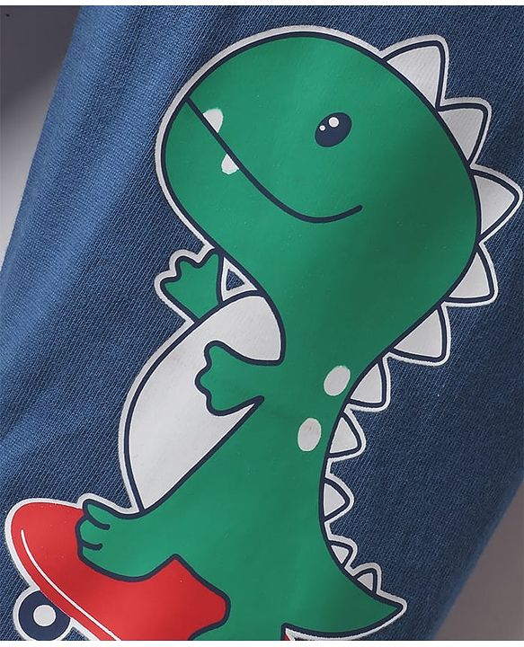 Babyhug Cotton Knit Full Length Dino & Vehicles Printed Lounge Pants Pack Of 2 - Red & Navy Blue