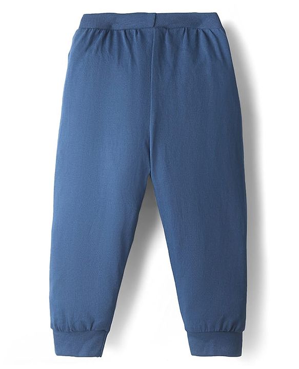 Babyhug Cotton Knit Full Length Dino & Vehicles Printed Lounge Pants Pack Of 2 - Red & Navy Blue