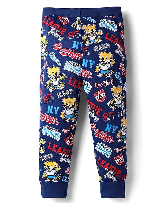 Babyhug Cotton Knit Full Length Lounge Pants with Bear Print Pack of 2 - Blue & Red