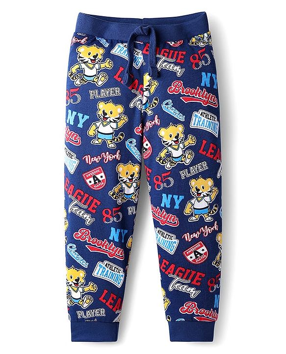 Babyhug Cotton Knit Full Length Lounge Pants with Bear Print Pack of 2 - Blue & Red