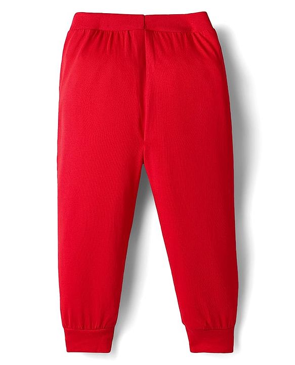 Babyhug Cotton Knit Full Length Lounge Pants with Bear Print Pack of 2 - Blue & Red