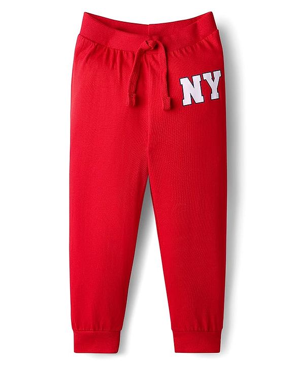 Babyhug Cotton Knit Full Length Lounge Pants with Bear Print Pack of 2 - Blue & Red