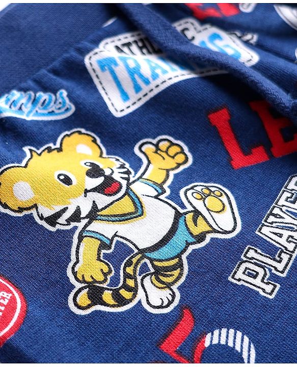 Babyhug Cotton Knit Full Length Lounge Pants with Bear Print Pack of 2 - Blue & Red