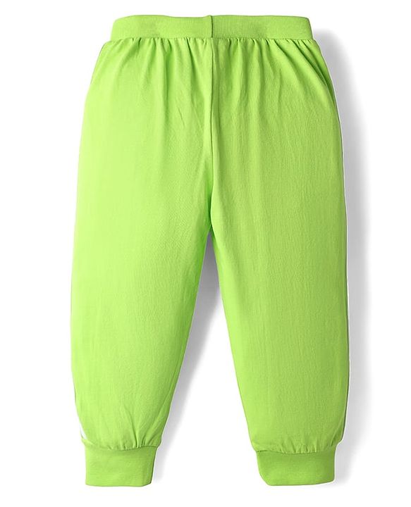 Babyhug Cotton Knit Full Length Dino Printed Lounge Pants Pack Of 2 - Light Green & Navy Blue