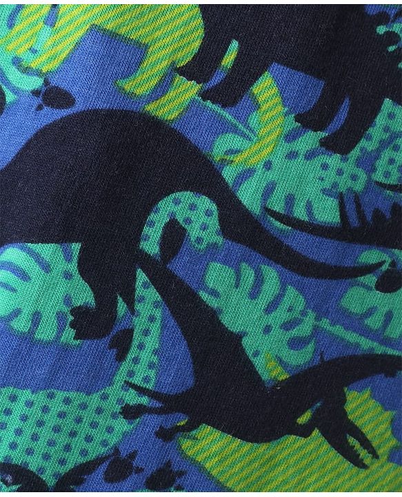 Babyhug Cotton Knit Full Length Dino Printed Lounge Pants Pack Of 2 - Light Green & Navy Blue