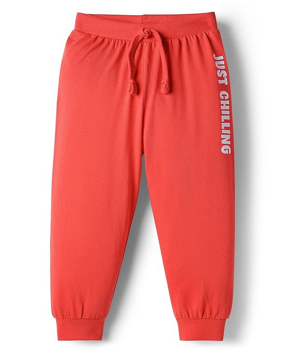 Babyhug Cotton Knit Full Length Text Printed Lounge Pants Pack Of 2 - Blue & Red