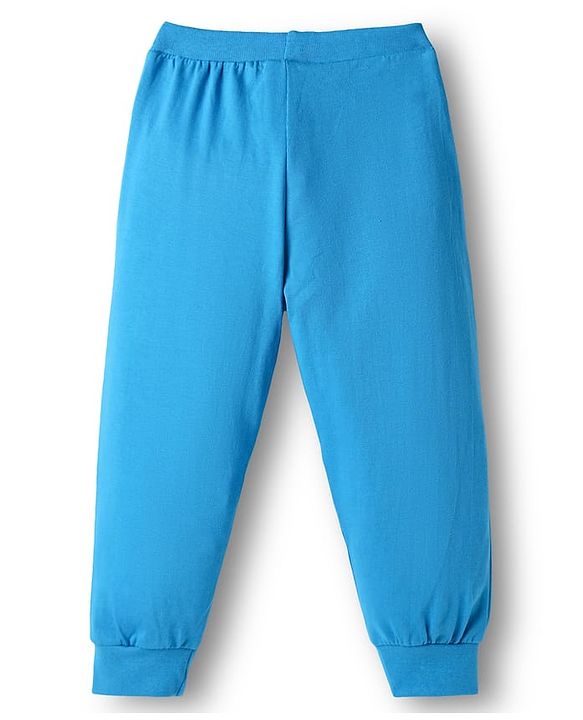Babyhug Cotton Knit Full Length Text Printed Lounge Pants Pack Of 2 - Blue & Red