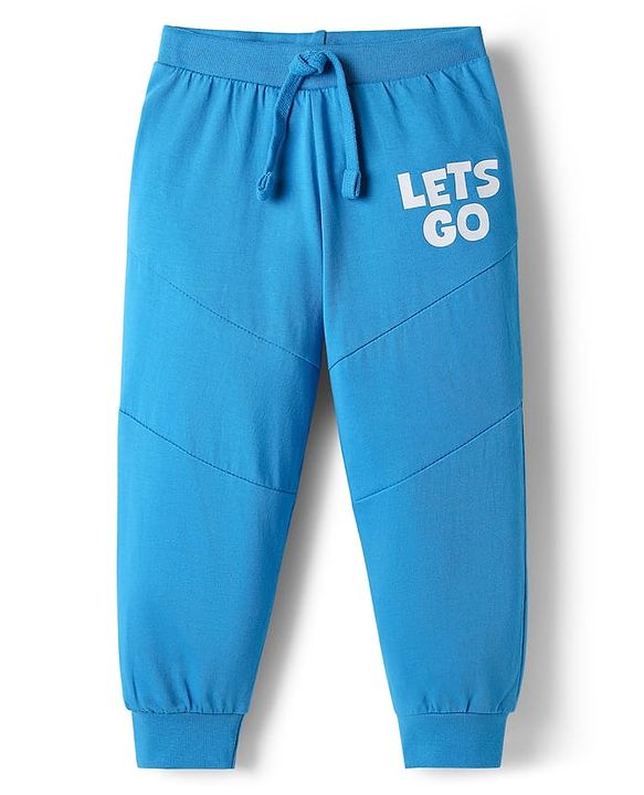 Babyhug Cotton Knit Full Length Text Printed Lounge Pants Pack Of 2 - Blue & Red