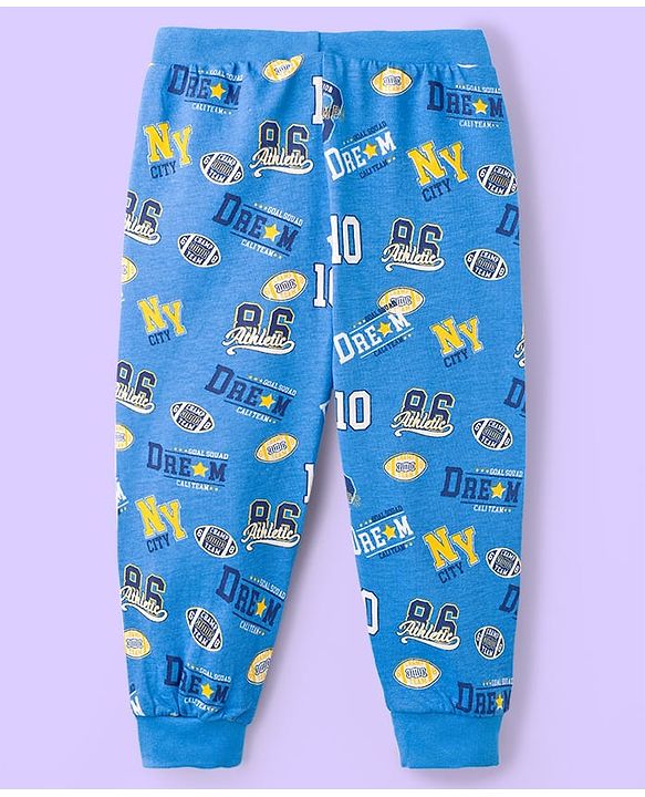Babyhug Cotton Knit Full Length Lounge Pant With Text Print Pack Of 2 - Blue & White
