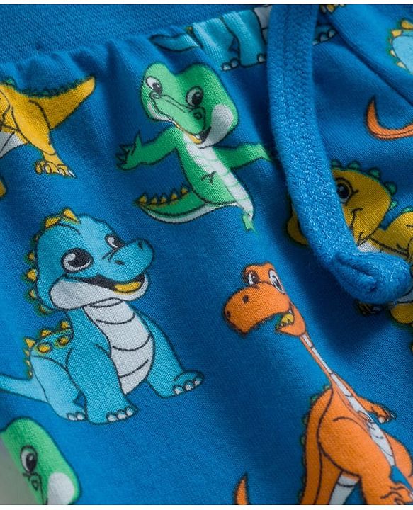 Babyhug Cotton Knit Full Length Lounge Pant With Dino Print Pack Of 2 - Yellow & Blue