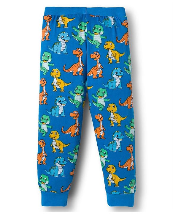 Babyhug Cotton Knit Full Length Lounge Pant With Dino Print Pack Of 2 - Yellow & Blue