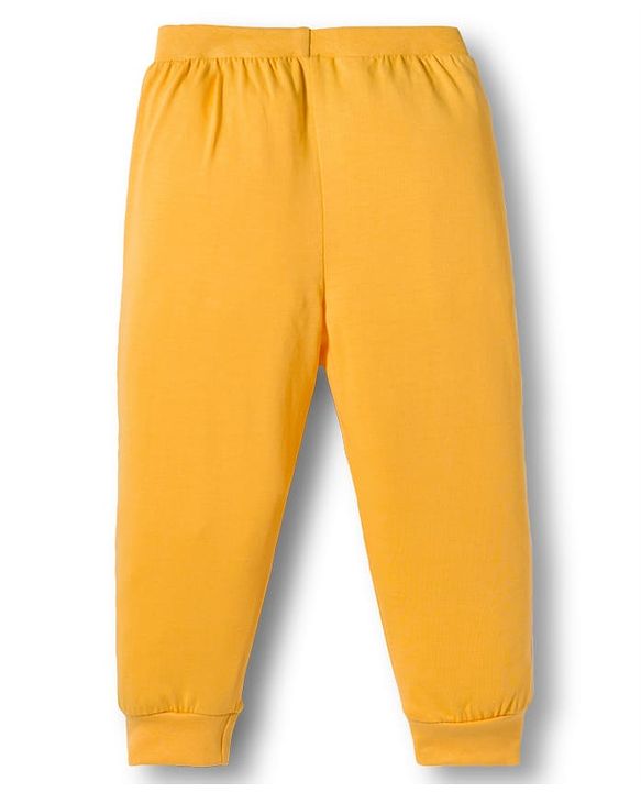 Babyhug Cotton Knit Full Length Lounge Pant With Dino Print Pack Of 2 - Yellow & Blue