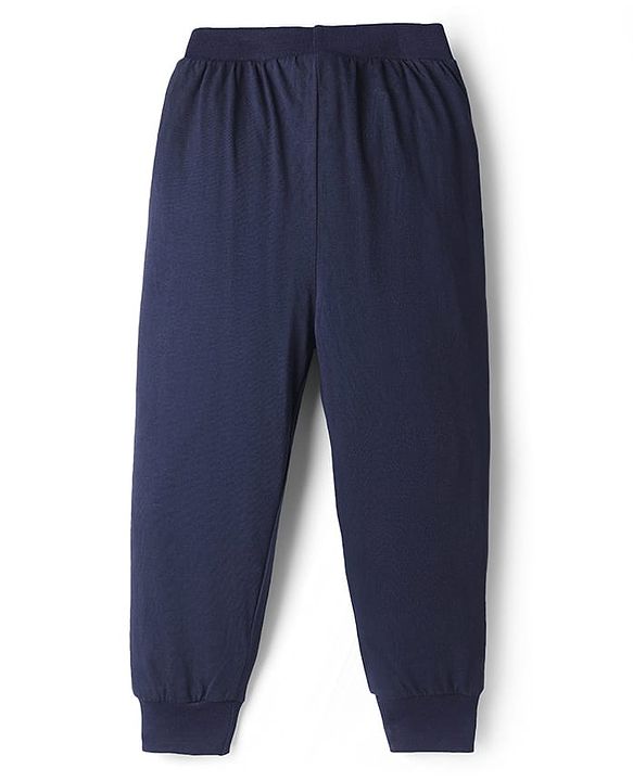 Babyhug Cotton Knit Full Length Text Printed Lounge Pants Pack Of 2 - Red & Navy Blue