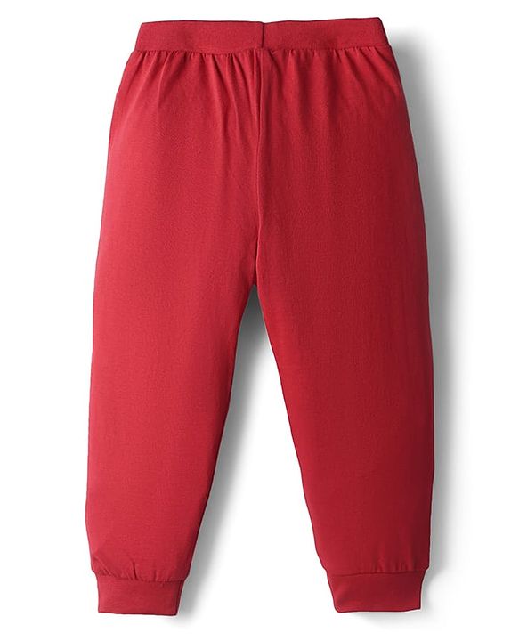 Babyhug Cotton Knit Full Length Text Printed Lounge Pants Pack Of 2 - Red & Navy Blue