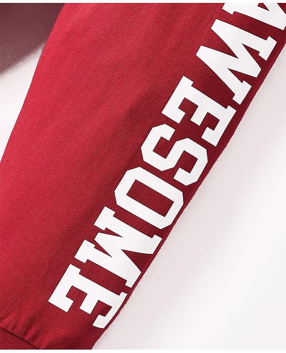 Babyhug Cotton Knit Full Length Text Printed Lounge Pants Pack Of 2 - Red & Navy Blue