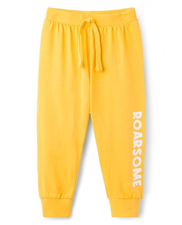 Babyhug Cotton Knit Full Length Lounge Pant with Animal Print Pack of 2- Yellow & Blue