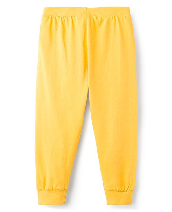 Babyhug Cotton Knit Full Length Lounge Pant with Animal Print Pack of 2- Yellow & Blue