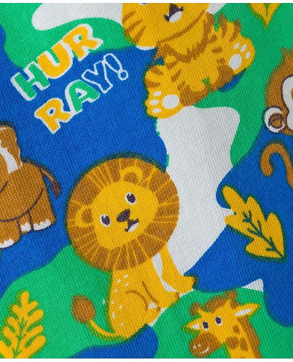 Babyhug Cotton Knit Full Length Lounge Pant with Animal Print Pack of 2- Yellow & Blue